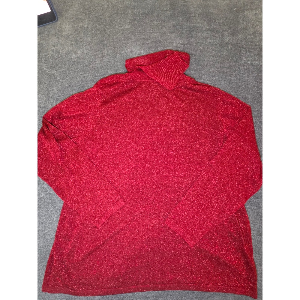 Valerie Separates Woman Red Metallic Silk Blend Turtleneck Sweater 2X NWT